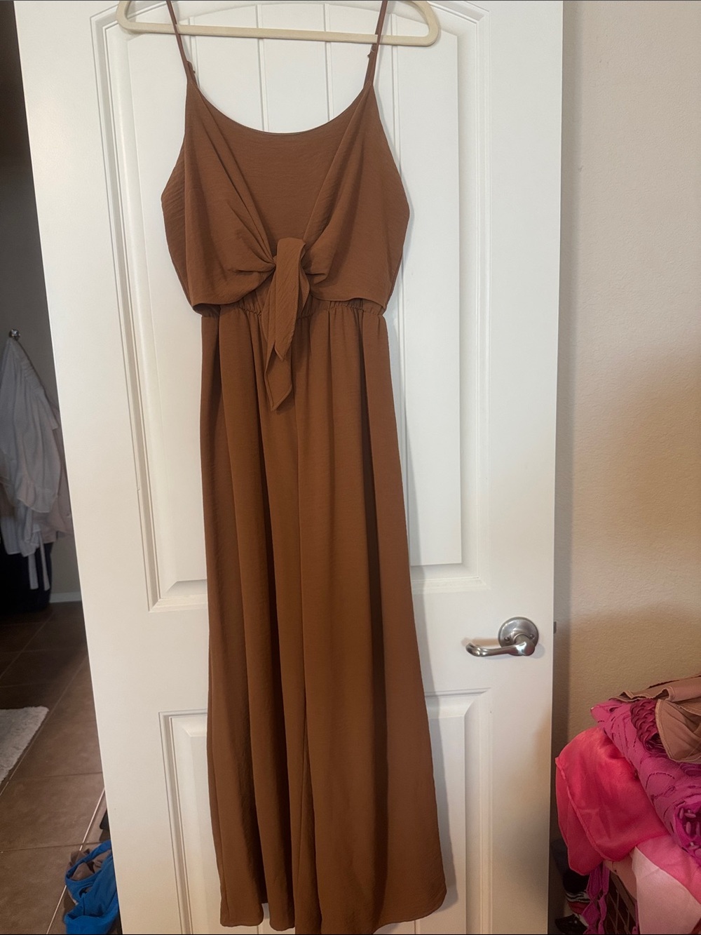Everly Brown Tie-Front Maxi Jumpsuit